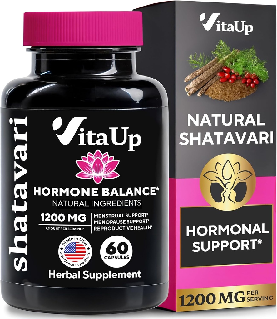 Shatavari Kapseln für Damen 1200mg - USA Made Shatavari Root Supplement für normale Hormonunterstützung, Menopause & Menstrual Wellness - 60 Vegan Kapseln