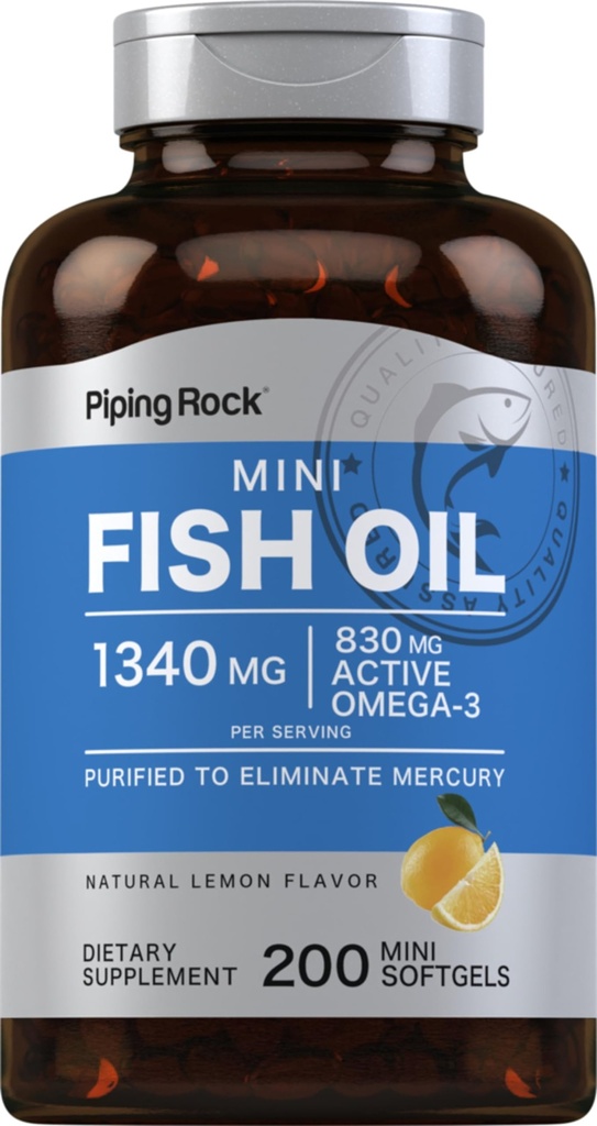 Piping Rock Mini Huile de poisson 1340mg.200 Softgels.com Supplément Oméga-3 pour les hommes et les femmes.