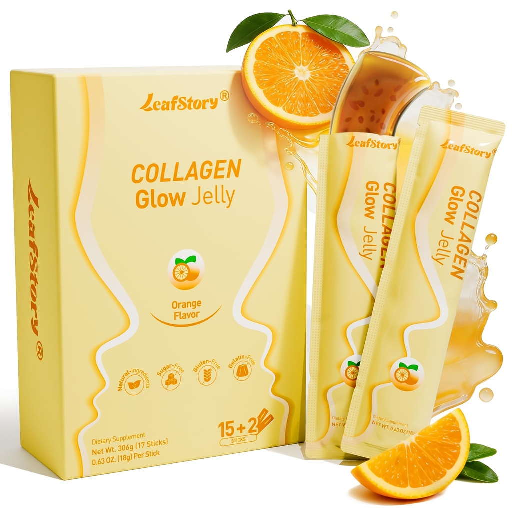 Collagen Glow Jelly- Orange Flavor, Support Skin, Hair & Nails Health, Balanced Energy Vitality Supplement, with Chia Seeds & NAD -17 Sticks