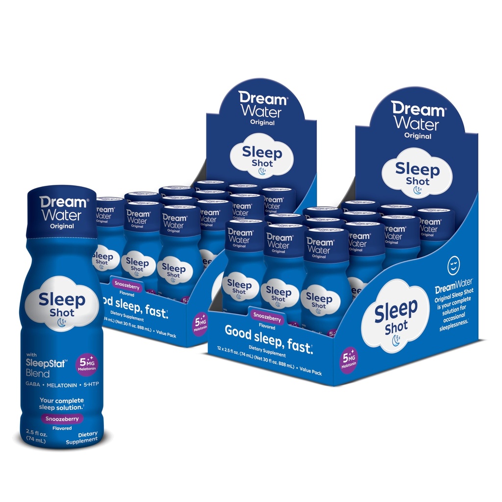 Dream Water Natural Sleep Aid, GABA, MELATONIN, 5-HTP, 2.5oz Schuh, Snoozeberry, 24 Count Economy Value Pack