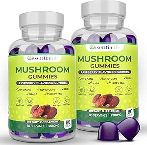 Mushroom Gummis Lions Mane Supplement Pilzergänzung mit Lions Mane, Türkei Tail, Cordyceps, Reishi, Chaga Extract | Gehirn Gesundheit und Immununterstützung Gummis, 120 Count
