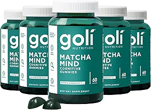 Goli Matcha Mind Gummies - 300 Conte - Il tè verde lascia la polvere con Cognizin per la messa a fuoco, l'attenzione e la salute del cervello, Vegan, non OGM, senza glutine & Gelatin Free.