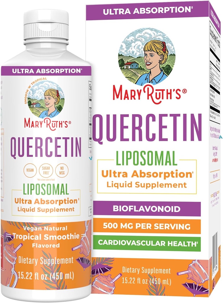 MaryRuth Organics Quercetin Liposomal | Liquid Quercetin 500mg| Cardiovascular Health | Cellular Health | Total Wellness | Ultra Absorption | Bioflavonoid | Vegan | Gluten Free | 15.22 Fl Oz