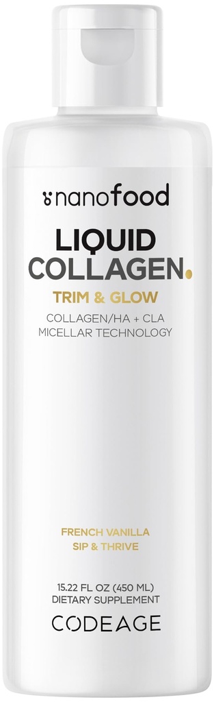 Supplemento di collagene liquido di codifica Vanilla Flavor, Trim di bellezza & Glow Peptidi di collagene Liposomico, acido linoleico coniugato CLA, acido ialuronico, vitamina E, idrolizzato, non OGM, 15.22 fl oz