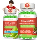 2 Pack Apple Cider Essiggummis, ACV mit Sea Moss Gummis für Stoffwechsel, Verdauung, Detox, Gut & Immune Health, Apple Flavored -120 Count