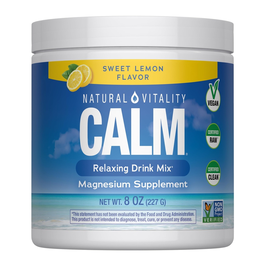 Vitalité naturelle Calme, supplément de magnésium, poudre de mélange anti-stress, sans gluten, végétalien et non-OGM, citron doux, 8 oz