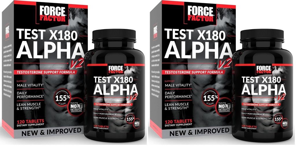 Force Factor Test X180 Alpha v2 T-Support for Men, T-Supplement to Help Build Strength, Boost Nitric Oxide, and Support Daily Performance, 120 Tablets, (Pack of 2)