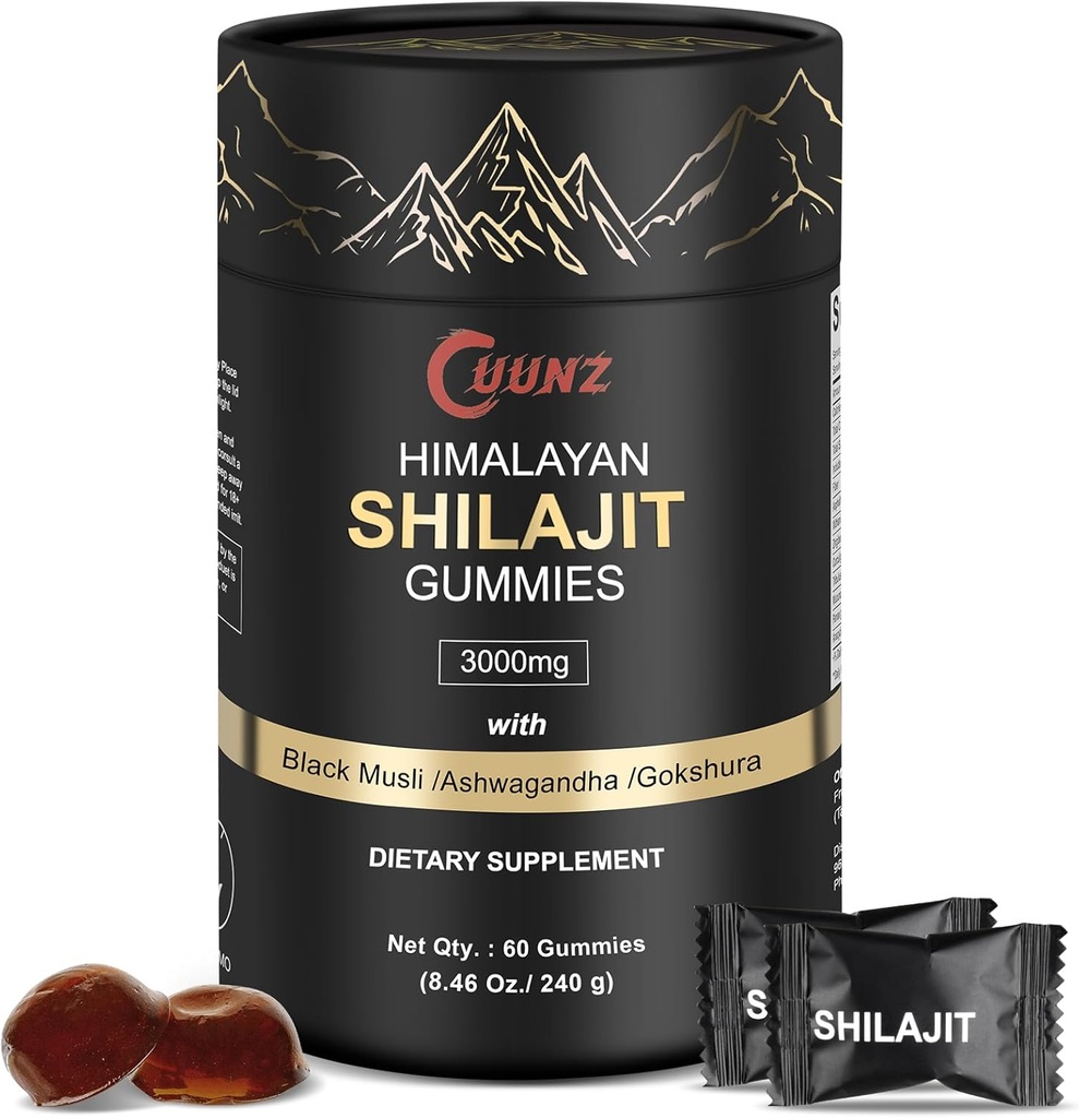 Himalayan Nutritious Shilajit Gummies Gold - Ashwagandha, Gokshura - Fulvic Acid - 85+ Trace Minerals - für Herren Frauen - Kein Hinzugefügt Zucker (Shilajit Gold Gummies)