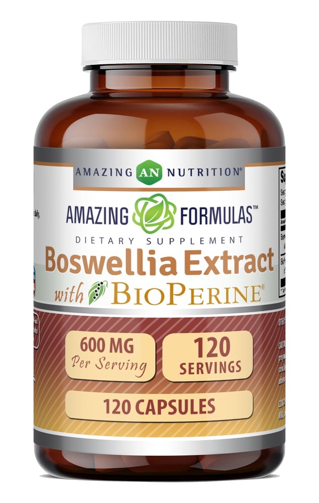 Amazing Formulas Boswellia Extract with Bioperine Supplement | 600 Mg per Serving | Capsules | Non-GMO | Gluten-Free | Made in USA (1 Pack, 120 Count)
