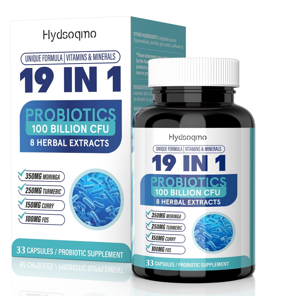 Probiotics for Women Digestive Health with 100 Billion CFU Probiotic, Turmeric, Moringa, Curry, Calcium, 33 Count