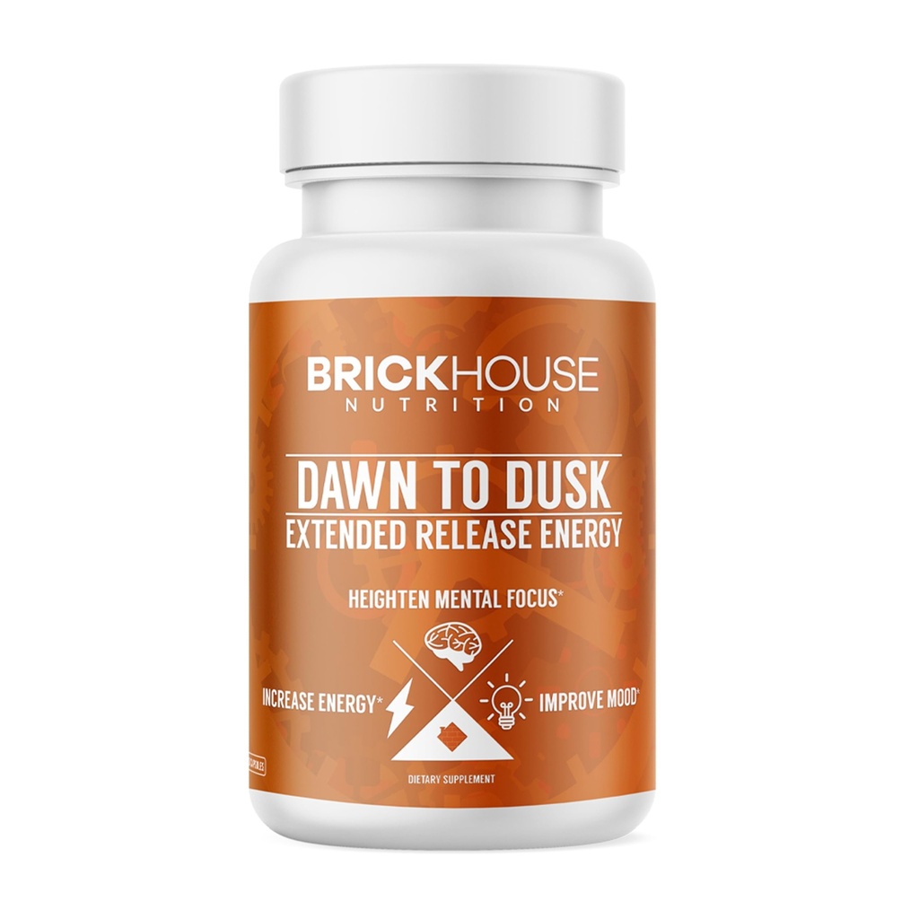 BRICKHOUSE NUTRITION Dawn to Dusk Energy Supplement | 10-Hour Crash-Free Clean Caffeine Pill Alternative for Focus & Motivation (1-Pack)