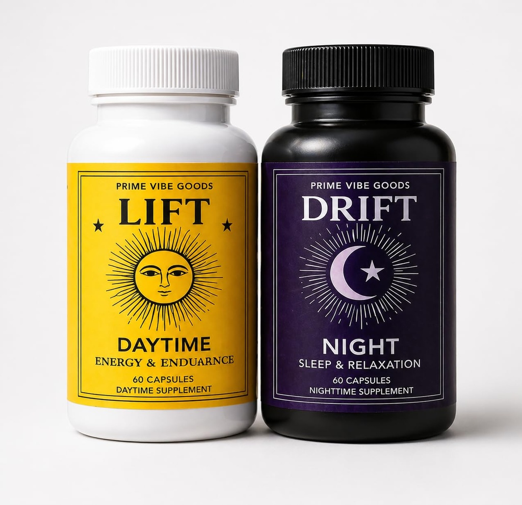Lift & Drift Day & Night Wellness Bundle – Calm Energy, Focus & Stress Support + Relaxation & Sleep Support – Ashwagandha, Magnesium, Rhodiola, GABA & Maca – Vegan –120 Capsules