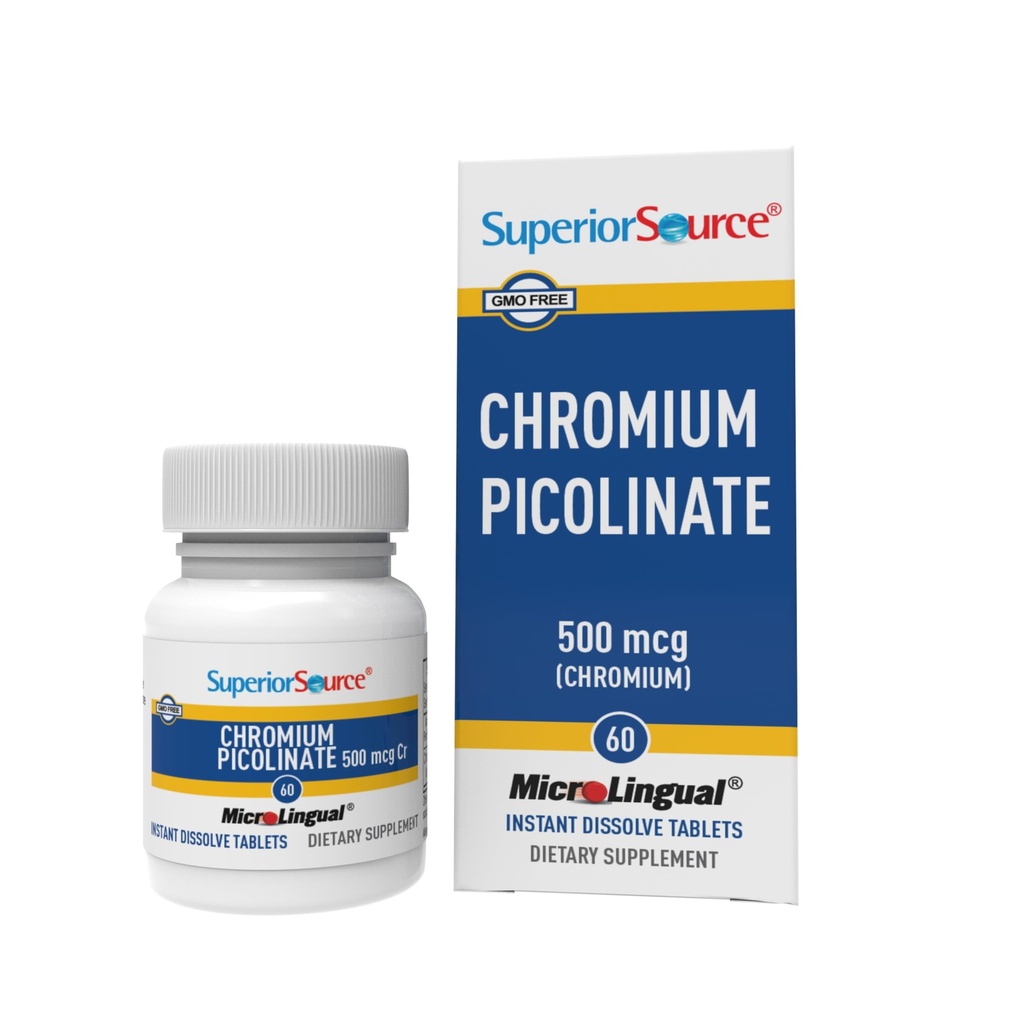 Source supérieure Picolinate de chrome - formule de supplément soutient le métabolisme du sucre sain - 500 mcg, 50 comprimés dissolvants instantanés