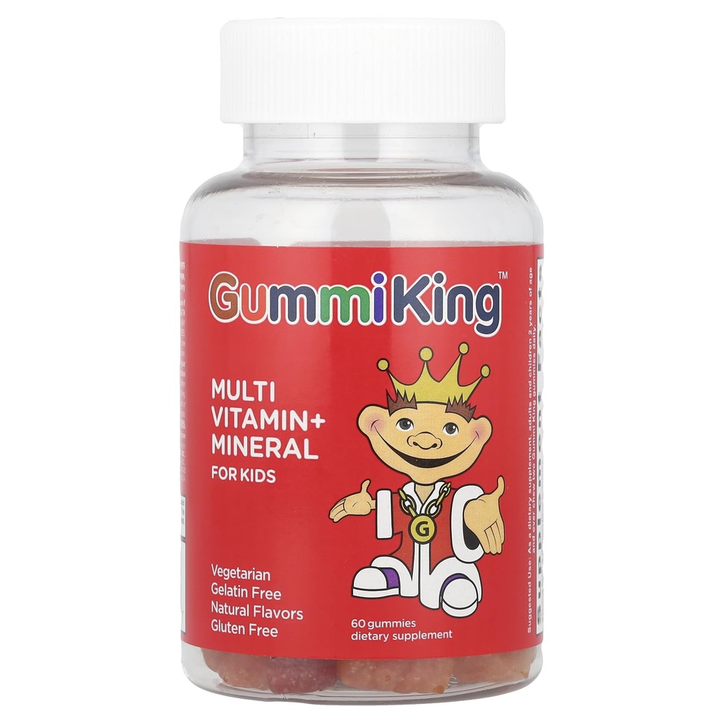 Gummi King Multi Vitamin + Mineral Gummi (Dietary Supplement), Natural Grape, Lemon, Orange, Strawberry, and Cherry, 60 Count, BT-GKMU-029