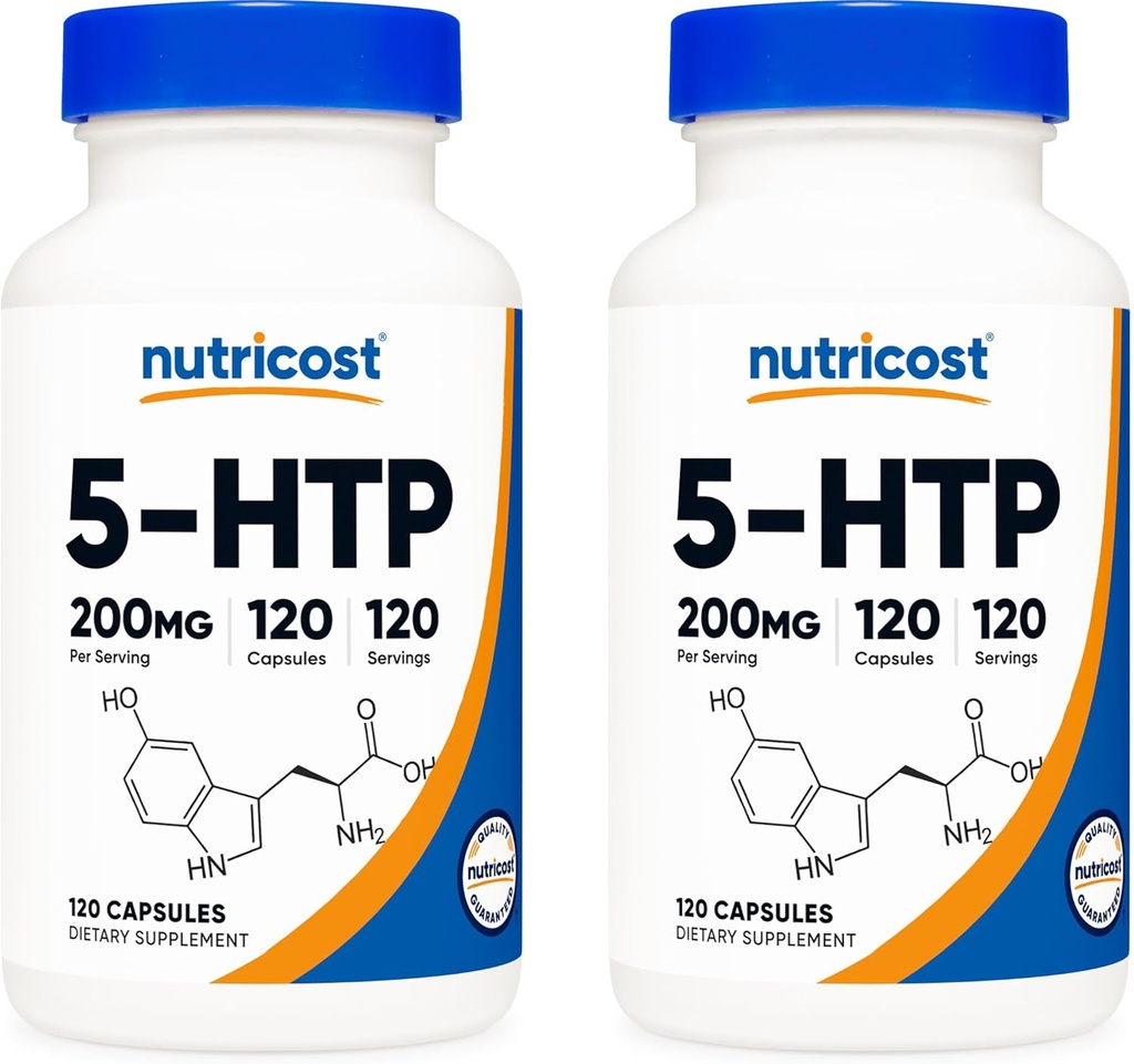 Nutricost 5-HTP 200mg, 120 Capsule Vegetariani (5-Hydroxytryptophan) - Non OGM & Gluten Free (2 Bottiglie)