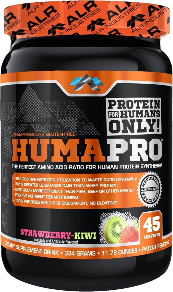 Amino Acides Amino Matrice protéique pour les humains 99% Utilisation pour les muscles maigres, végétalien, sans gluten 334g / 45 portions (Kiwi de Strawberry)