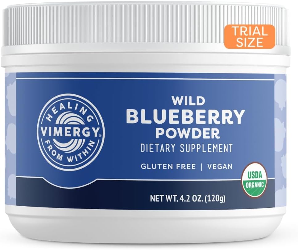 Vimergy Wild Blueberry Powder –Protegge la salute del cervello* - Supporta la funzione cardiovascolare* – Organico, Vegan & Gluten-Free – Trial Size 125g