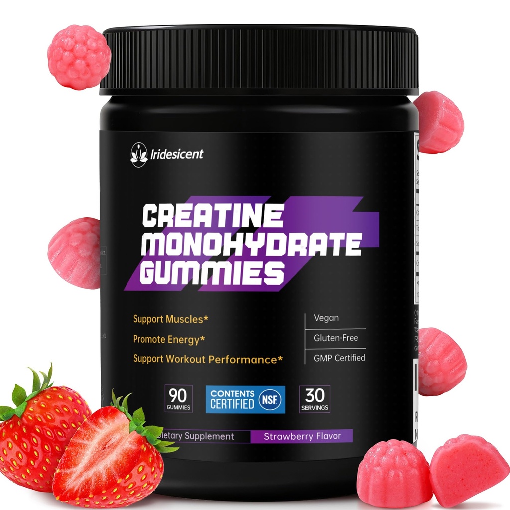 Creatine Gummies 5000mg – NSF Certified Creatine Monohydrate, Sugar Free, Vegan Chewables Creatine for Women and Men (90 Count, Strawberry)
