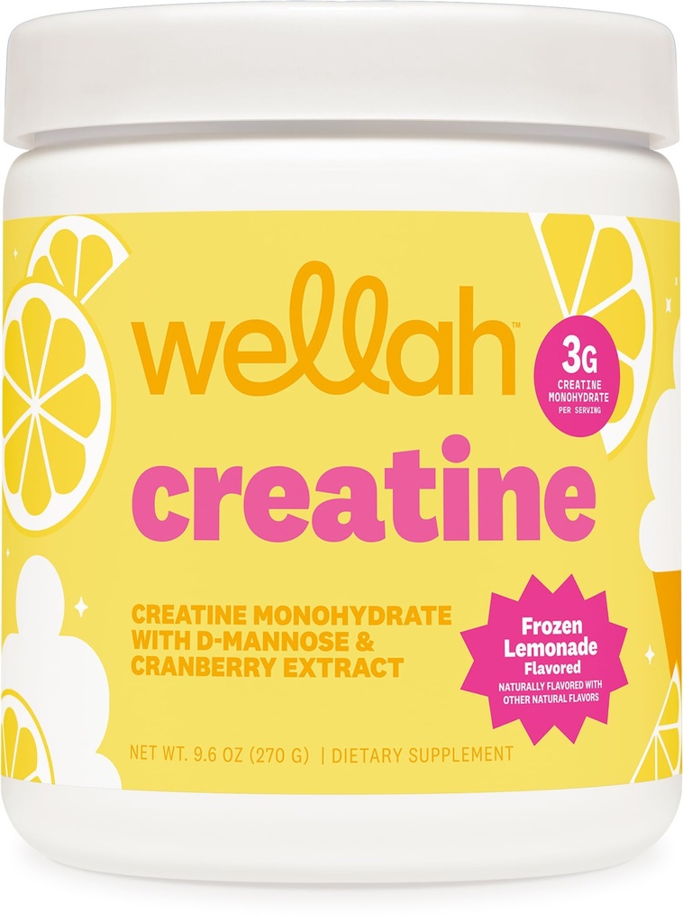 Wellah Creatine for Women - Creatine Monohydrate with Dandelion & Cranberry Extract (50 Servings, Frozen Lemonade)