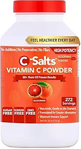 C-Salts Supplément de poudre de vitamine C - 100% de poudre de vitamine C tamponnée à haute dose pure pour le soutien immunitaire - biologique, sans sucre, végétalien, non-OGM, estomac-friendly, Blood Orange 26oz