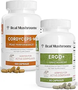 Echte Pilze Ergothioneine (60ct) und Cordyceps-M (120ct) Bundle mit Shiitake und Oyster Pilzextrakten - Langlebigkeit und Energie - Vegan, Glutenfrei, Non-GMO - Natürliche Unterstützung für gesundes Altern