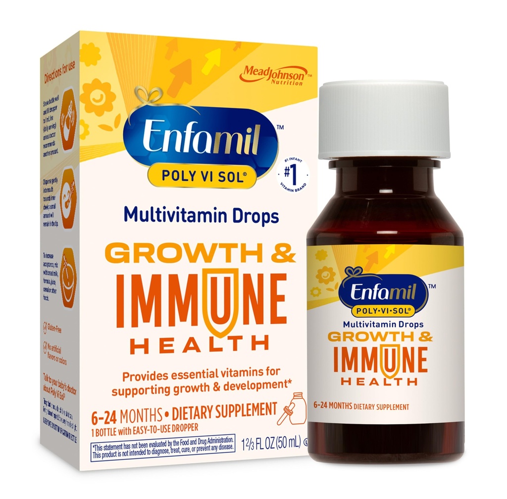Enfamil Poly-Vi-Sol gouttes de multivitamine liquide, soutient la croissance et la santé immunitaire*, bouteille de 50mL
