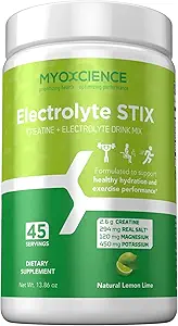 MYOXCIENCE Electrolyte STIX | Polvere di elettrolita di creatina | Recupero da esercizio e sviluppo del muscolo w / sale renale (Lemon Lime Flavor) (Jar 45 ct)