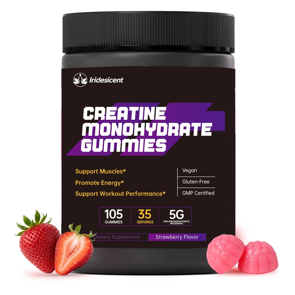 Creatine Gummies 5000mg, Sugar Free Creatine Monohydrate, Vegan Chewables Creatine for Women and Men (105 Count, Strawberry)