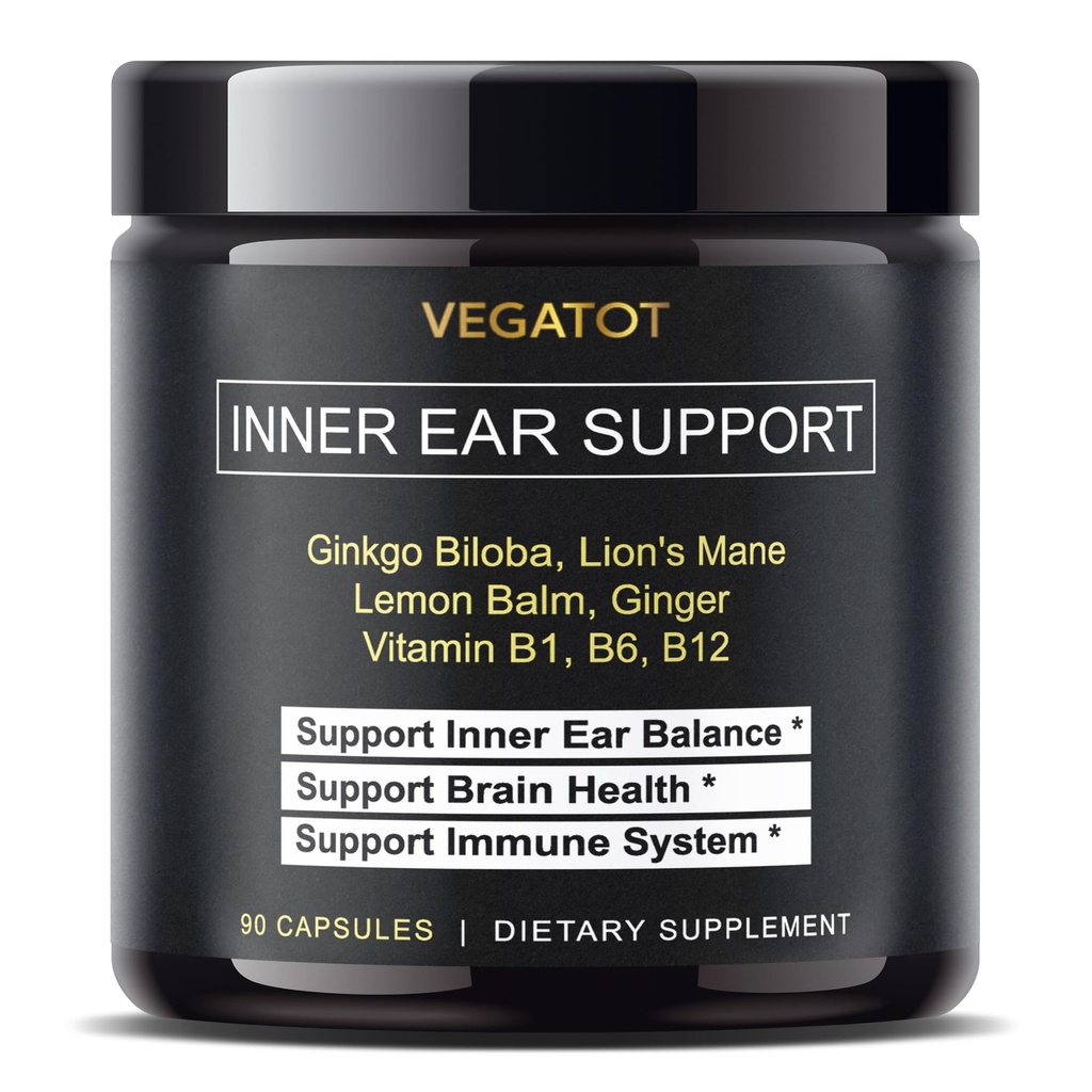 VEGATOT Vertigo Supplemento *USA Made and Tested* Integratore di orecchio interno con Ginkgo Biloba Lion Mane Lemon Balm Ginger VIT B1, B6, B12- per l'equilibrio interno dell'orecchio