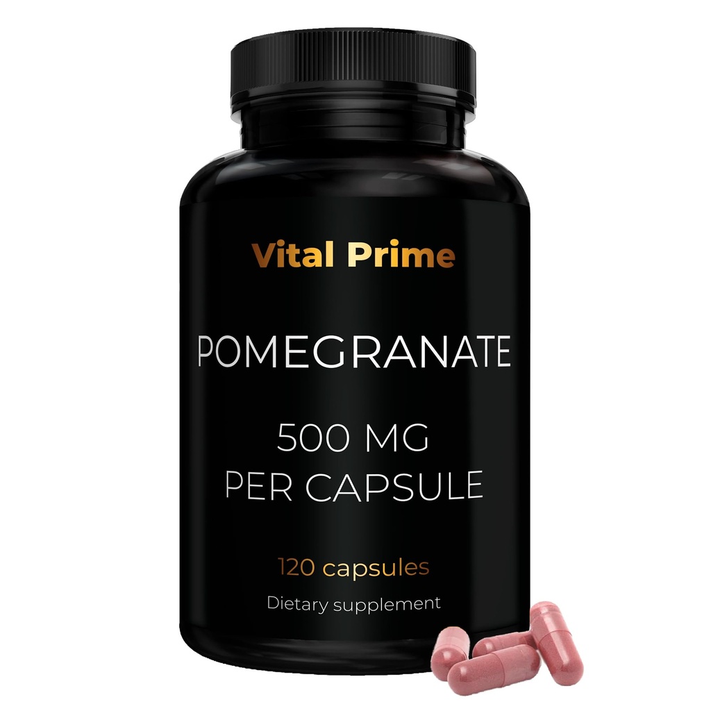 Vital Prime Pomegranate Extract Capsules 500MG per Capsule 120 Count | 4 Month Supply | Pomegranate Pills Non-GMO for Women and Men