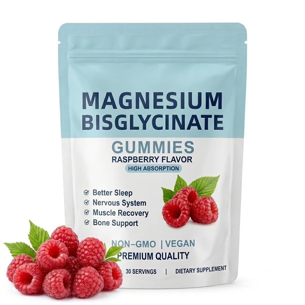 Magnesium Bisglycinate Gummies 400mg, High Absorption Magnesium Glycinate Gummies, Raspberry Flavor Magnesium Gummies for Adults, Chelated Magnesium Bisglycinate Supplement, Vegan Complex
