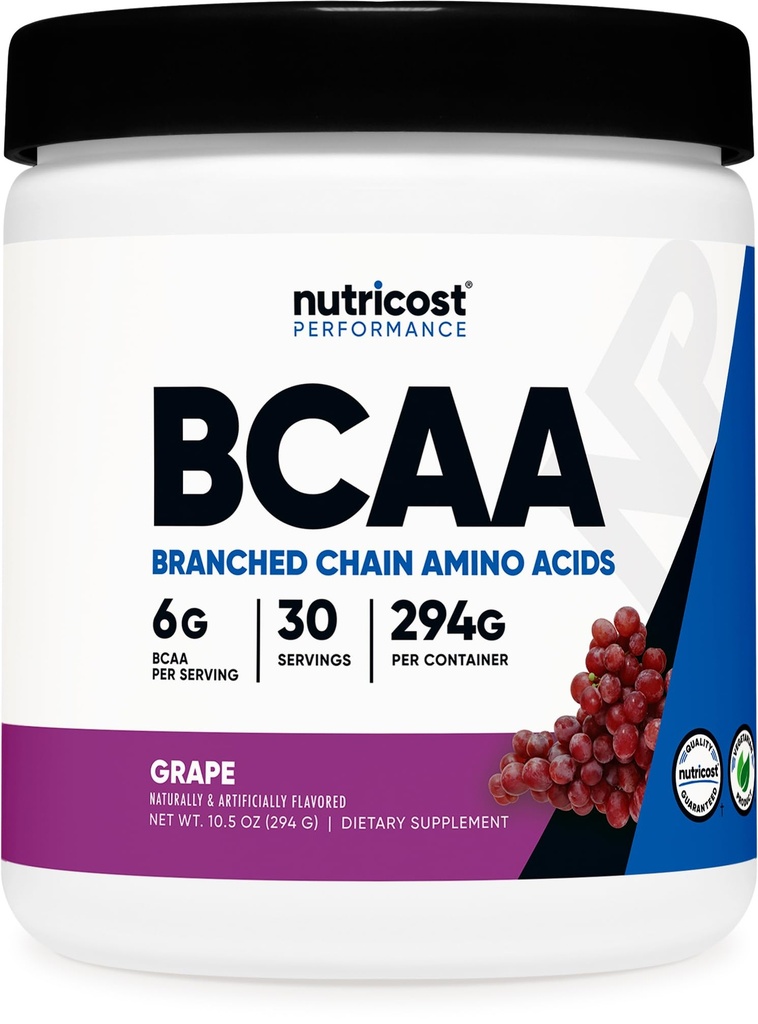 Nutricost BCAA Powder (Grape, 30 Servings) - Optimal 2:1:1 Ratio, Vegetarian, Non-GMO