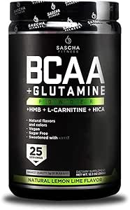 SASCHA FITNESS BCAA 4:1:1 + Glutamin,HMB,L-Carnitin,HICA | Leistungsstarke und Instant-Pulver-Mischung mit verzweigten Ketten-Aminosäuren (BCAAs) für Pre, Intra und Post-Workout |Natural Zitronen-Flamour,362.5g