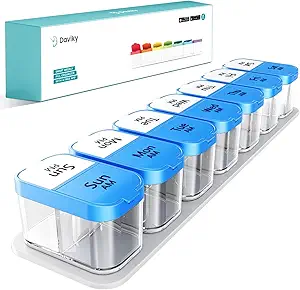 Daviky Pill Organisateur, grand organisateur quotidien de pilules, XL Pill Box 2 fois par jour, grand organisateur hebdomadaire de pilules deux fois par jour, organisateur de cas de pilules 7 jours AM PM, grand organisateur de pilules
