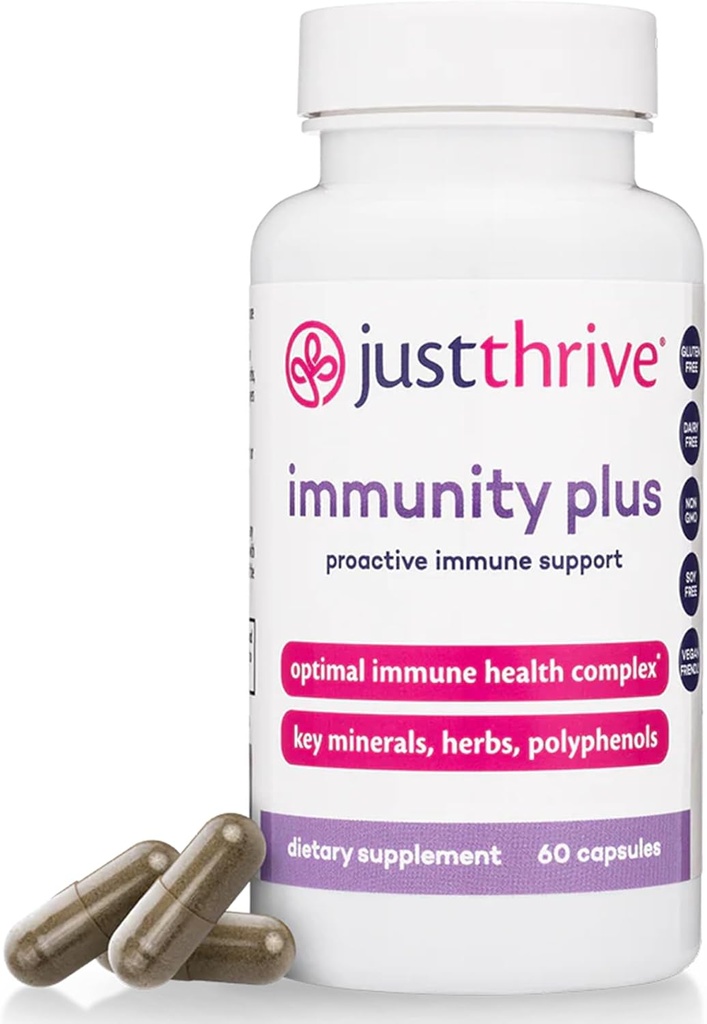 Just Thrive Immunity Plus - Vegan Gut Health and Immune Support Supplement für Kinder und Erwachsene, 60 Kapseln