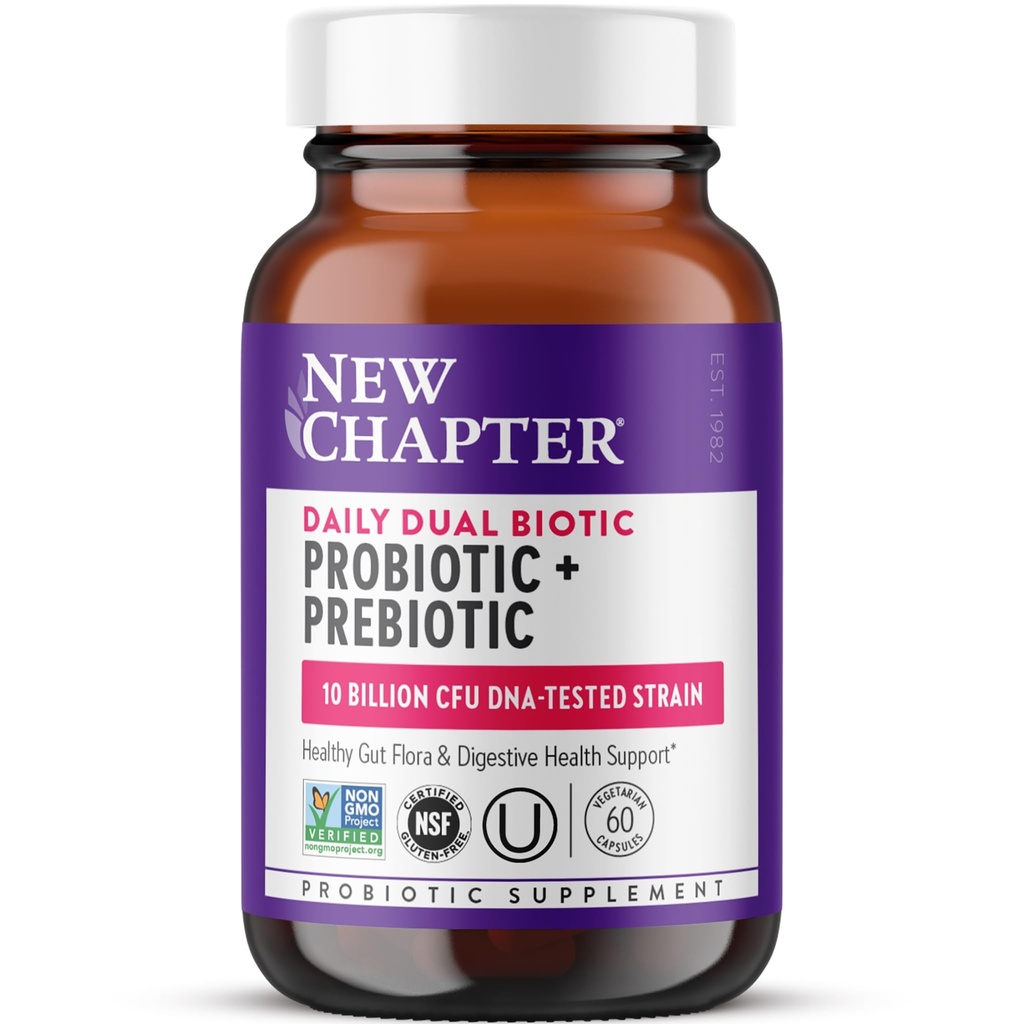 Neues Kapitel Täglich Dual Biotic Probiotic + Präbiotic für Verdauung & Microbiome Gesundheit, 100% Vegan, Soja Free, Non-GMO, 60 Count (2 Monate Versorgung)