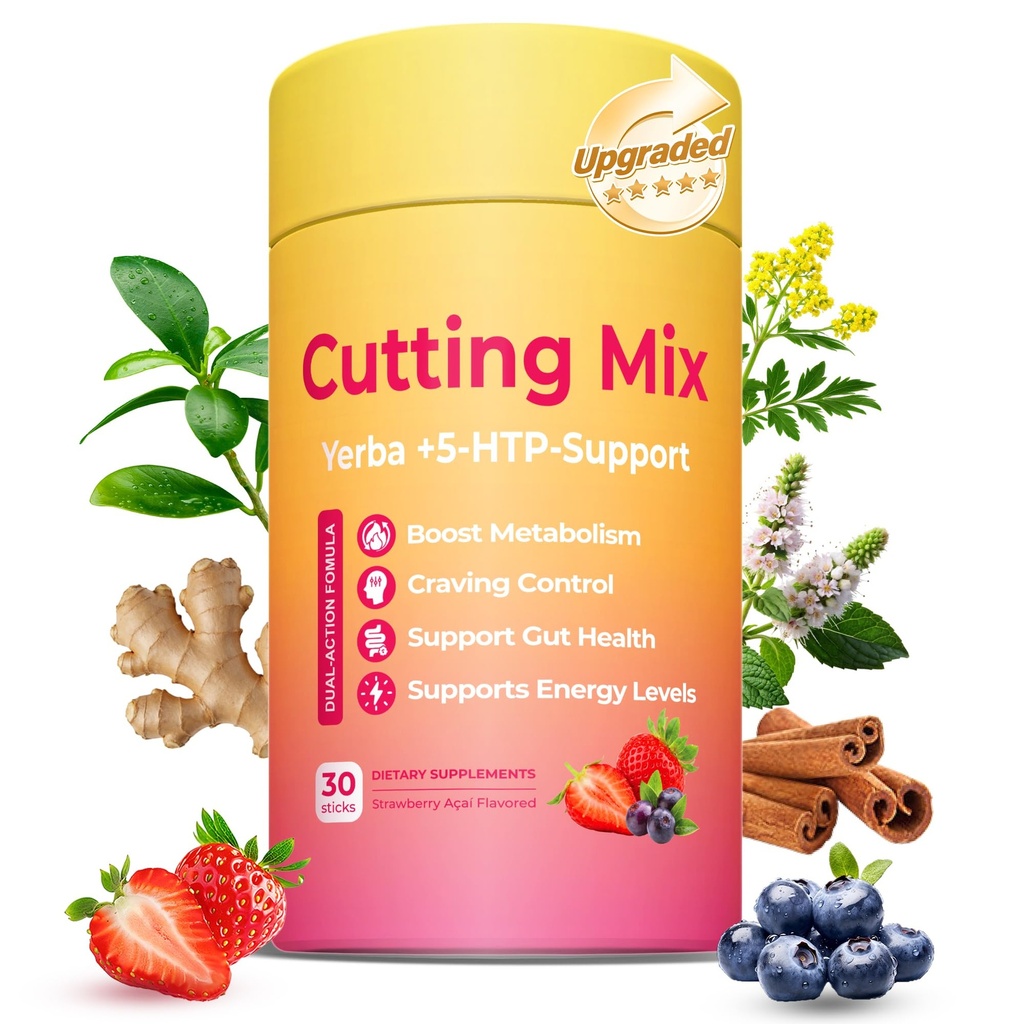 Yooloks Cutting Drink Mix – Dual-Action Craving & Metabolism Support with 5-HTP, Yerba Mate & Magnesium, FOS | Supports Satiety Signaling, Energy & Gut Health | Strawberry Açaí Flavor – 30-Day Supply
