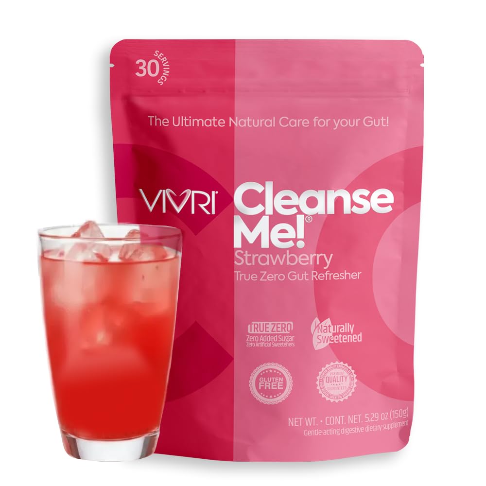 VIVRI CleanseMe! | Refreshing Drink for Natural Detox & Optimal Digestion | Made with Fiber, Natural Extracts and Prebiotics | 30 Servings | Strawberry