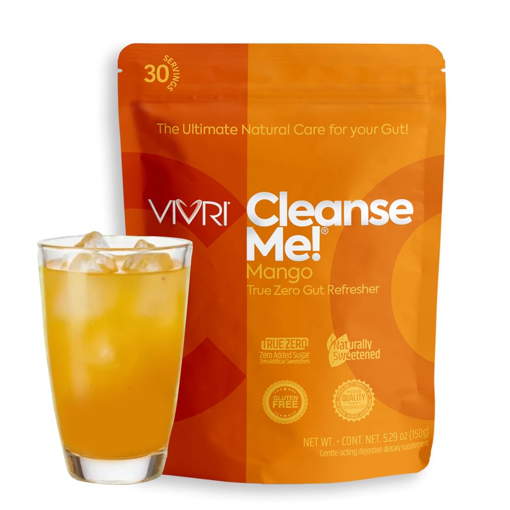VIVRI CleanseMe! | Refreshing Drink for Natural Detox & Optimal Digestion | Made with Fiber, Natural Extracts and Prebiotics | 30 Servings | Mango