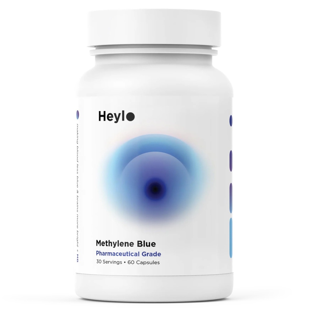 Heylo Methylene Blue Capsules - Pharmaceutical USP Grade Quality | Third Party Tested | Boosts Memory, Focus, Clarity, Energy | Supports Cellular & Mitochondrial Function, Made in USA, 30mg