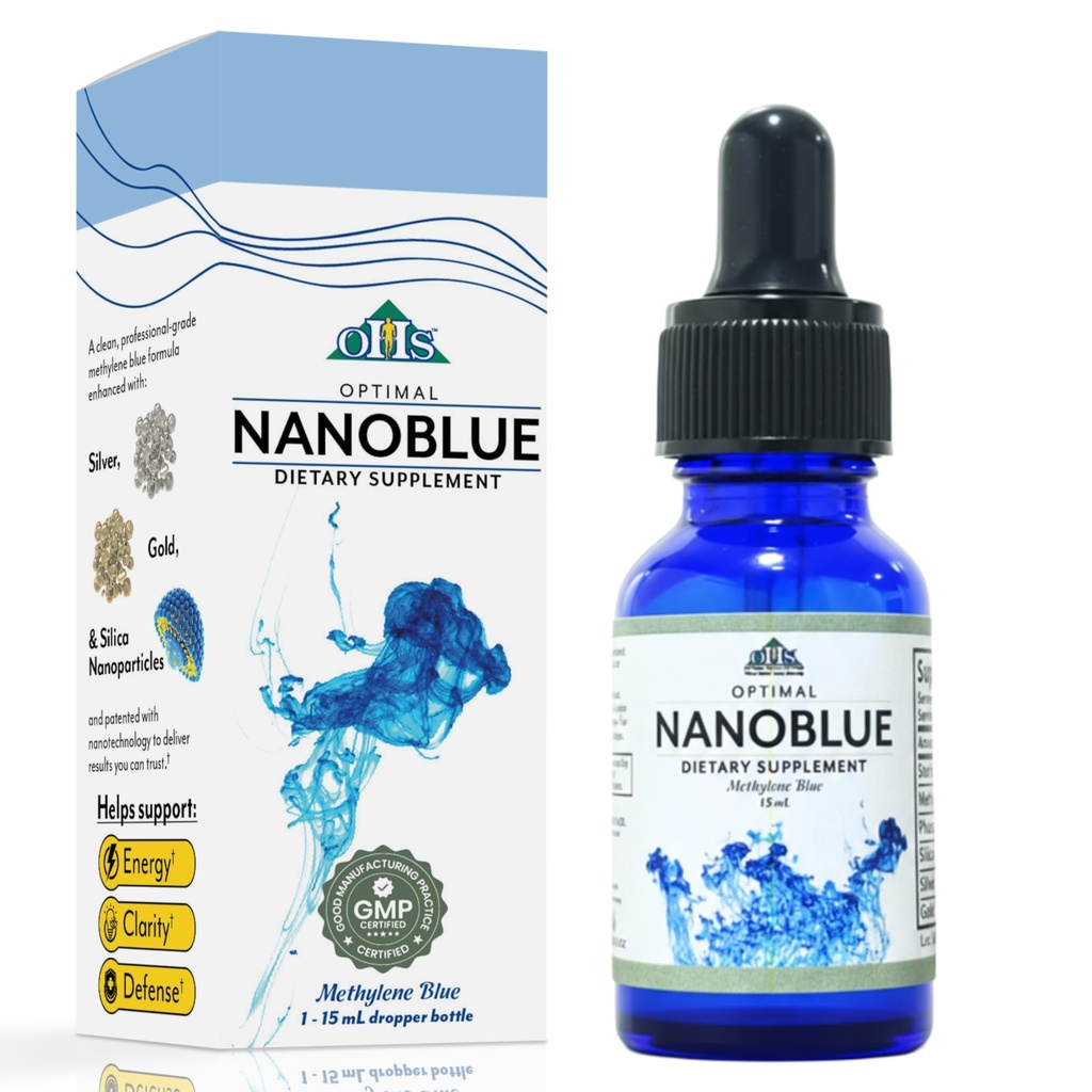 Optimal Health Systems NanoBlue | Only Patented Methylene Blue + Gold & Silver Nanoparticles | Liposomal Cellular Energy & Focus Support | High Grade, GMP Certified, USA Made