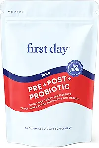 PRIMO GIORNO 3 in 1 Probiotici per gli uomini - Prebiotico, Probiotico e Postbiotico Supplemento – Mens Probiotic per la salute digestiva, salute orale, funzione immunitaria, energia, salute del fegato per gli uomini – fornitura di 30 giorni