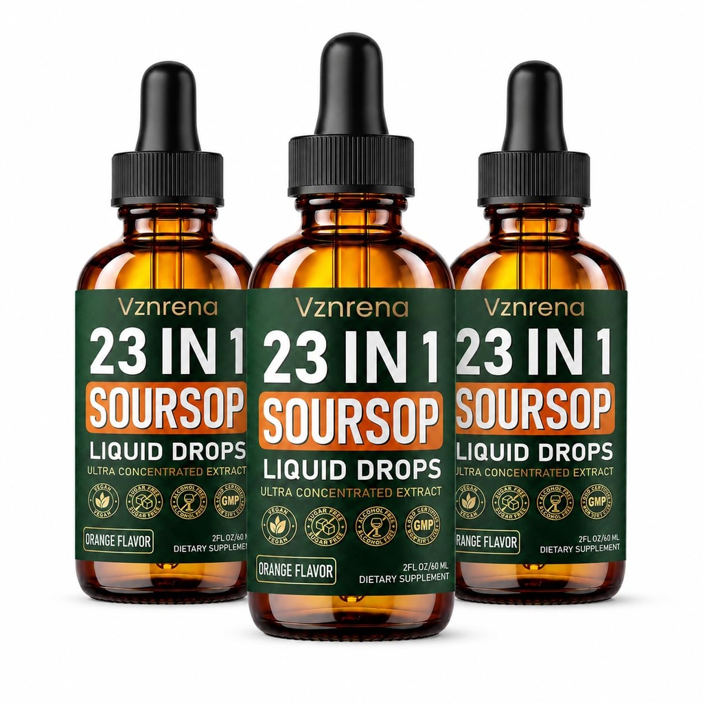 3 Pack Soursop Bitters Liquid Drops - Digestive Health, Immune & Natural Energy - Formula with Graviola, Black Seed, Sea Moss, Moringa, Turmeric, Ashwagandha - Vegan, Non-GMO – Orange Flavor, 2 fl oz