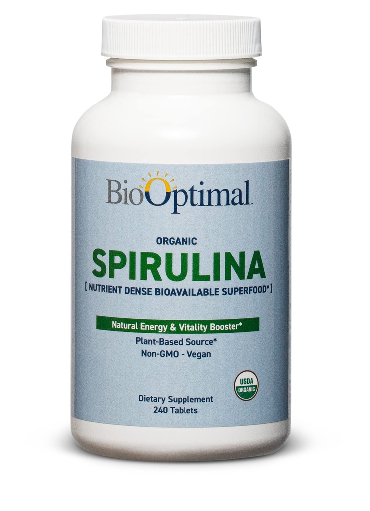 BioOptimale Bio Spirulina Tabletten - Bio, Non-GMO, keine Zusatzstoffe oder Füllstoffe - 500mg Premium-Qualität Diät-Beilage mit Vitaminen, Mineralien, & Antioxidantien (240 Tabletten)
