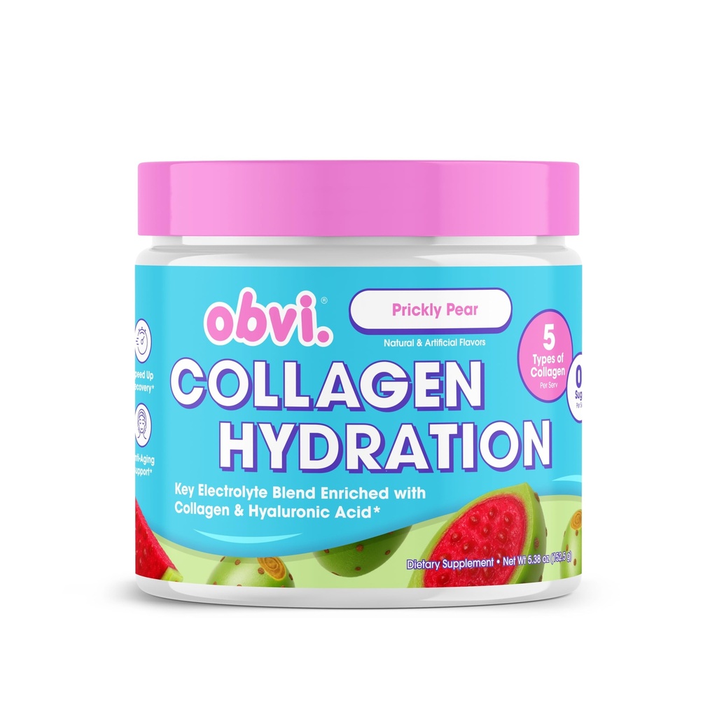 Obvi Collagen Hydration - Collagen Powder for All-Day Hydration - Replenish Essential Nutrients - Skin, Nail & Hair Support - Gluten-Free & Sugar-Free - Prickly Pear - 5.38 oz (25 Servings)