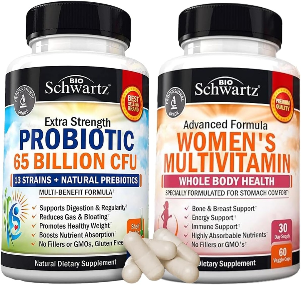 Multivitaminico giornaliero per le donne capsule (1 mese di fornitura) Plus 65 miliardi di CFU Daily Probiotic Supplemento (1 mese di fornitura)