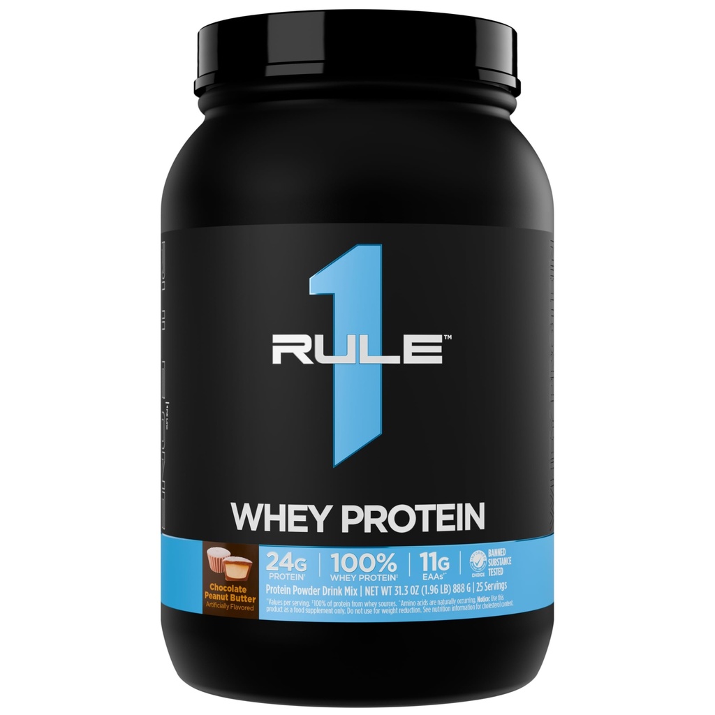 Rule 1 Proteins Whey Protein Powder, Chocolate Peanut Butter, 2 Pounds | 24g Fast-Acting Protein from All-Whey Sources with Naturally Occurring EAAs & BCAAs for Workout Recovery or Anytime Use