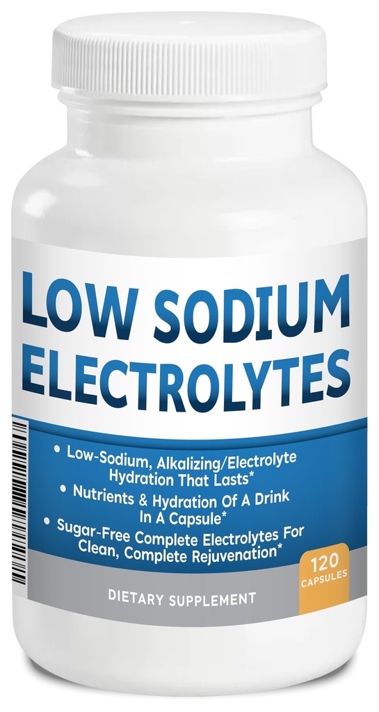 Low Sodium Electrolytes Only 23mg Serving 120 Servings Almost No Sodium Electrolyte Supplement, Sugar Free Fast Hydration Potassium, Magnesium, Zinc, C & More Kidney Friendly Low Sodium Electrolytes