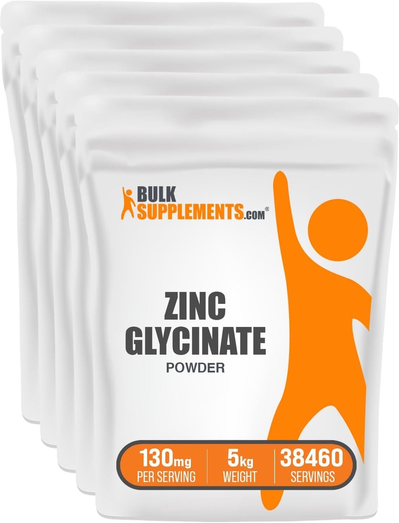 BulkSupplements.com Zink-Glycinat-Pulver - Zink-Ergänzung, Mineral-Ergänzung für Immununterstützung - Glutenfrei, 130mg pro Servierung, 5kg (11 lbs) (Pack mit 5)