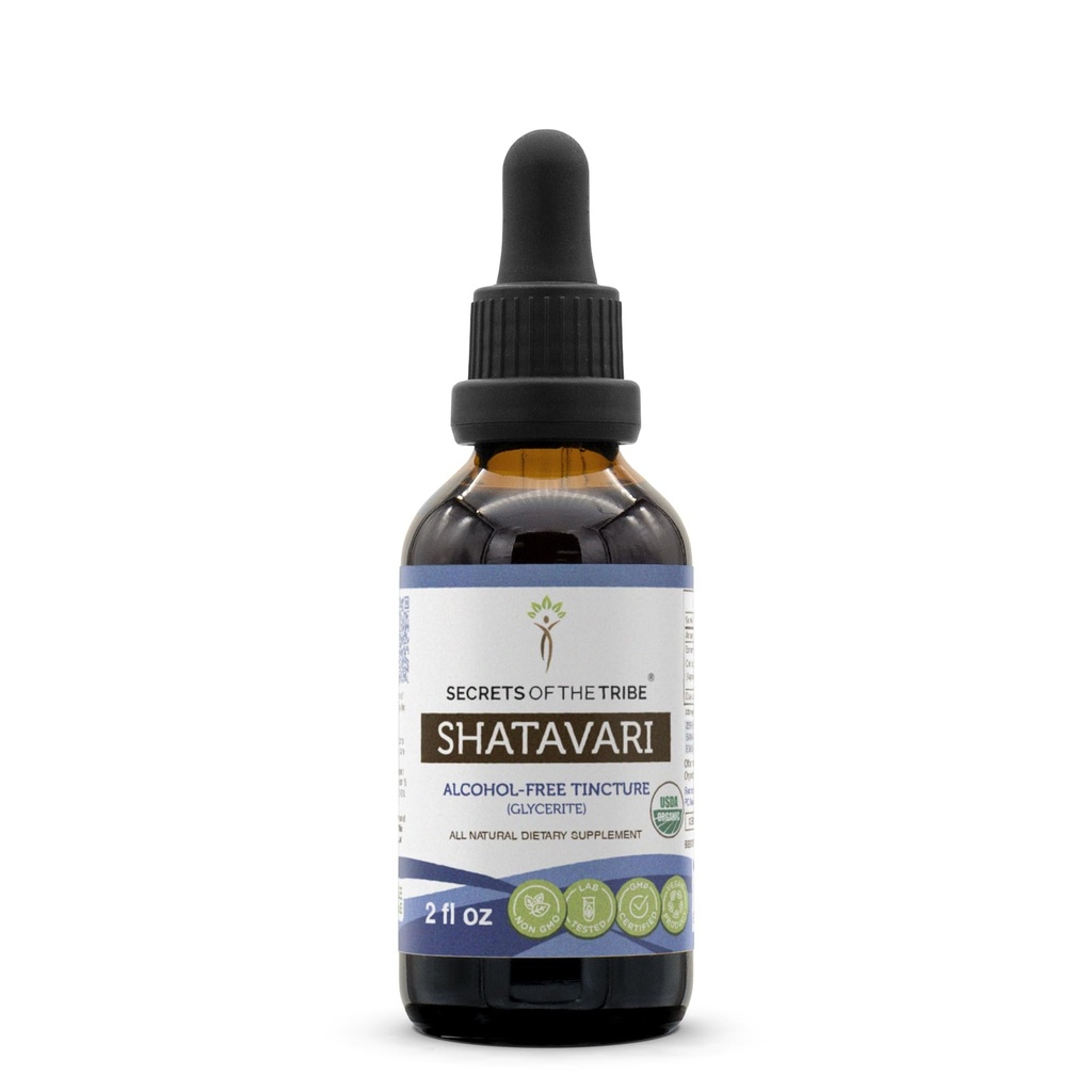 Secrets of the Tribe Shatavari USDA Organic | Alcohol-Free Extract, High-Potency Herbal Drops | Made from 100% Certified Organic Shatavari (Asparagus racemosus) Dried Root (2 oz)